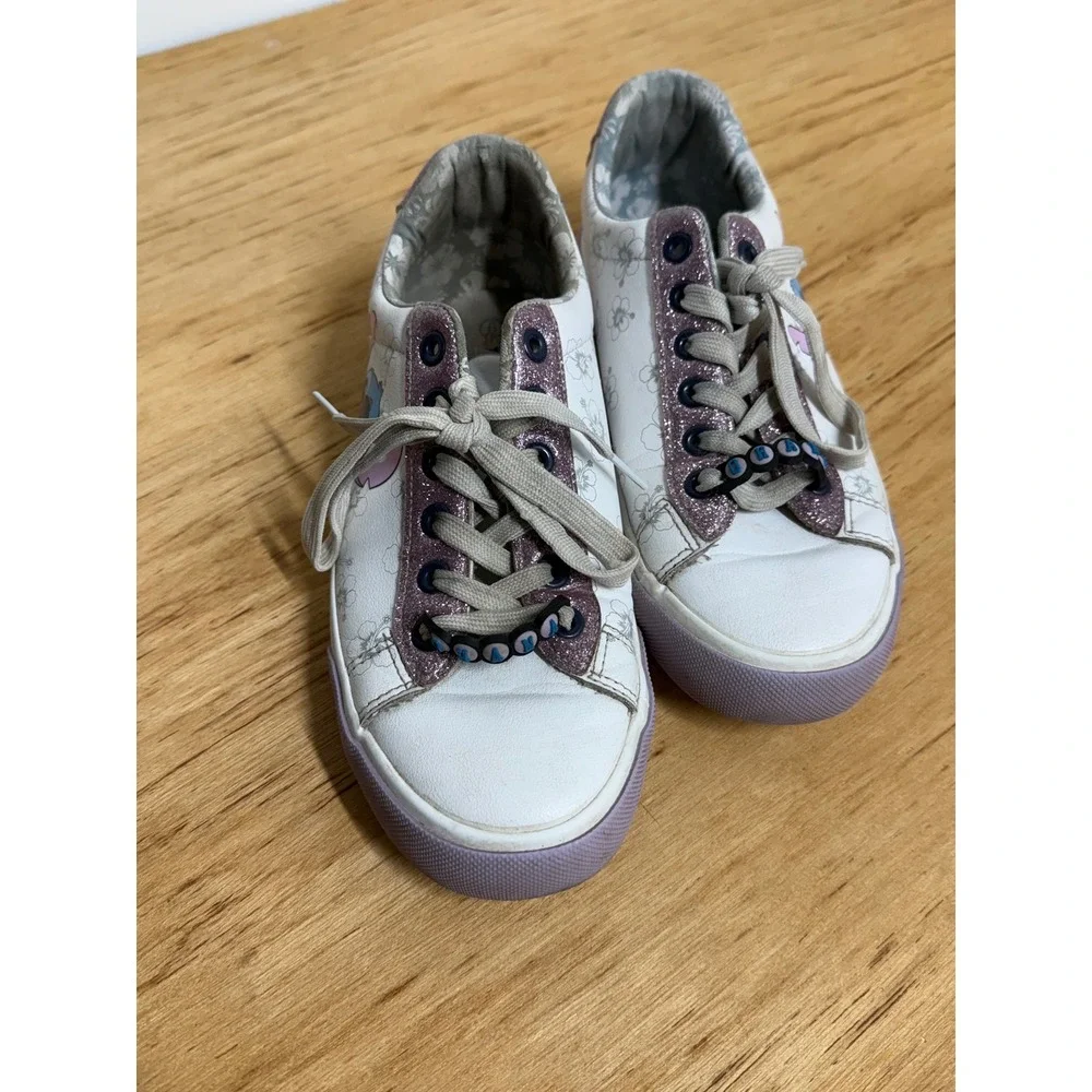 Disney Lilo & Stitch Ground Up Girls Sneakers White Purple‎ Glitter Ohana Size 6